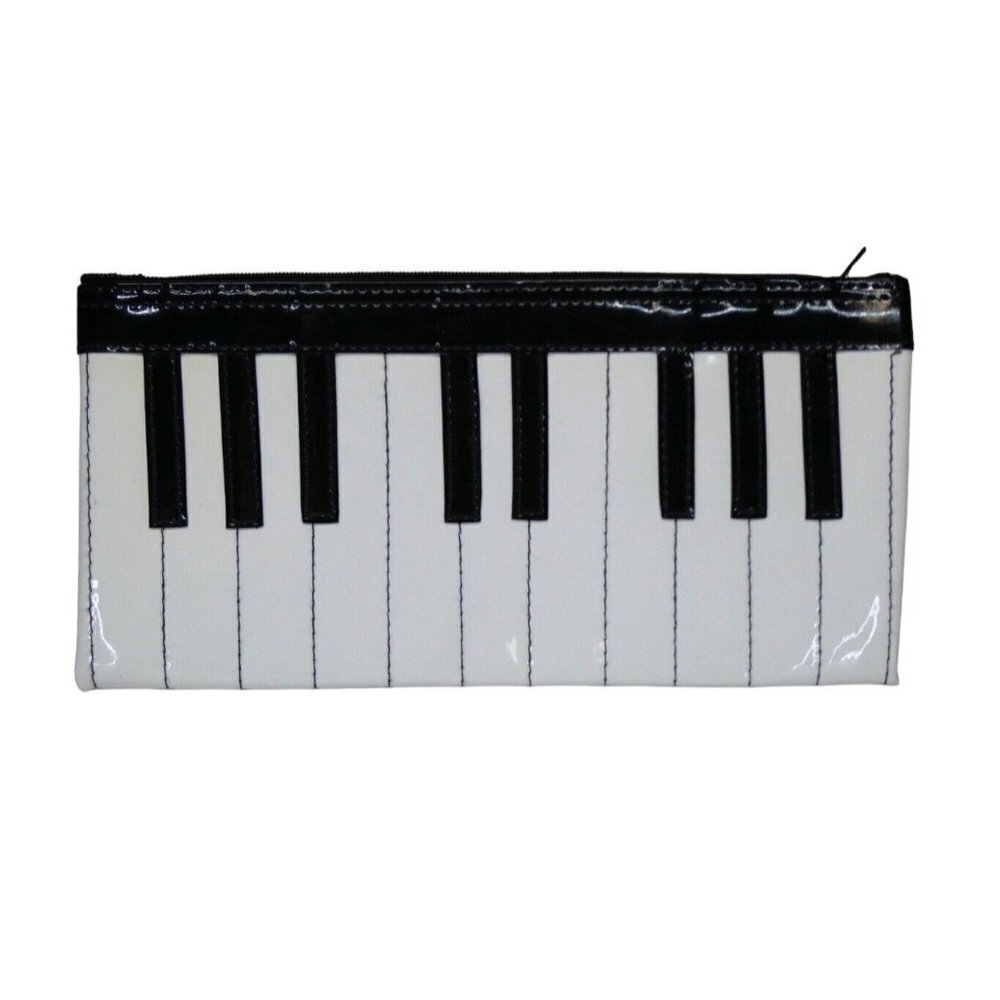 Piano Keys Keyboard Patent Leather Pencil Makeup Pouch Unbranded 10" Never‎ used